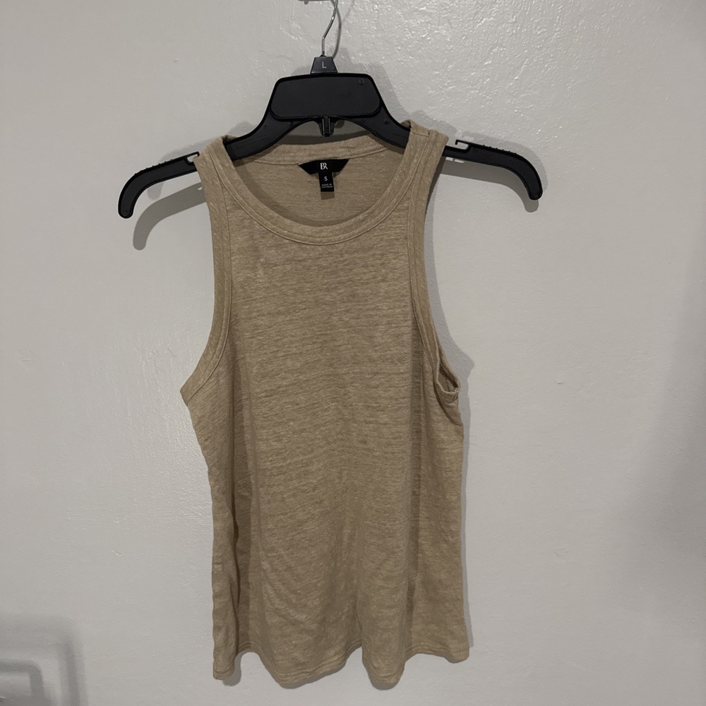 Banana Republic Women Beige 100% Linen Sleeveless Tank Top Crew Neck Small